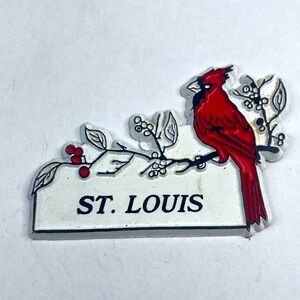 Vintage Souvenir St Louis & Red Cardinal Refrigerator Magnet USA Made 2x1.5"